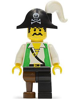 LEGO Minifigure-Pirate Green Vest, Black Leg with Pegleg, Black Pirate Hat with Skull-Pirates / Pirates I-PI050-Creative Brick Builders